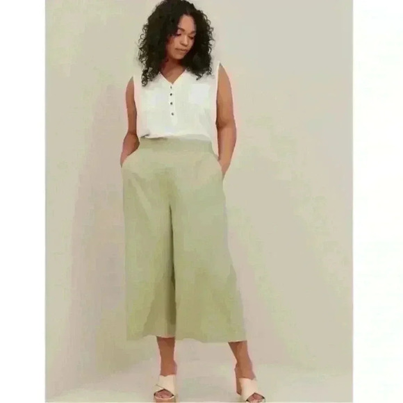 Torrid sage green linen blend wide leg ankle pants size 0 - Picture 2 of 14